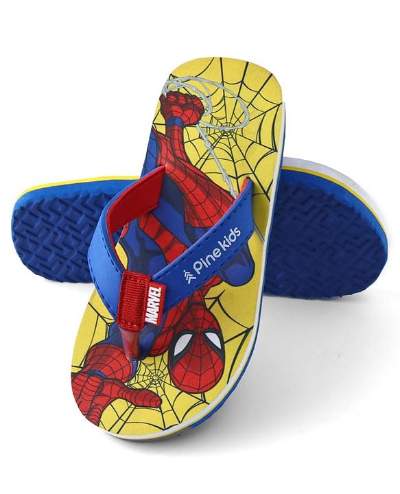 Pine Kids Marvel Slip On Flip Flops With Spiderman Print - Yellow & Blue