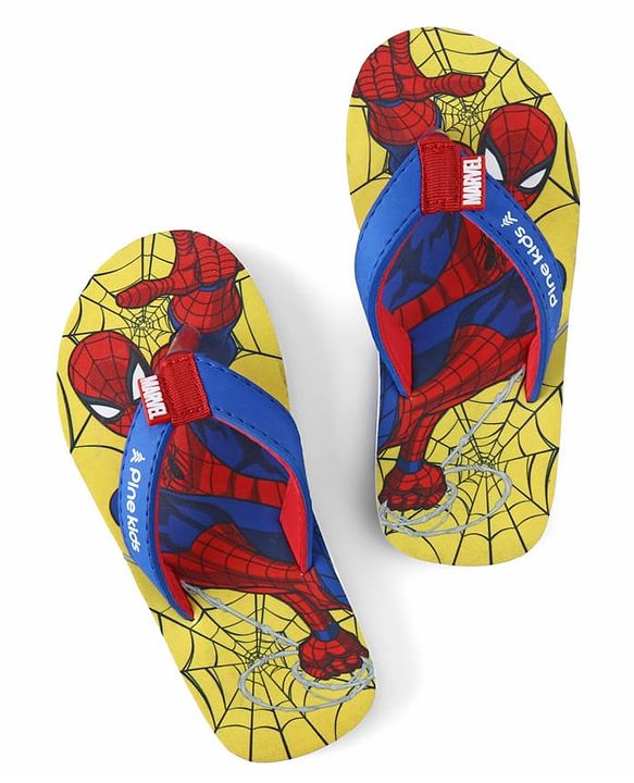 Pine Kids Marvel Slip On Flip Flops With Spiderman Print - Yellow & Blue