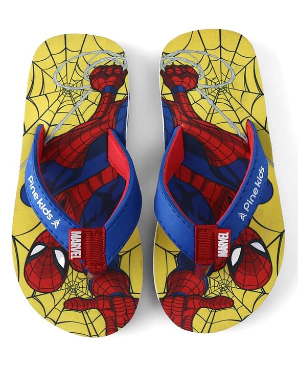Pine Kids Marvel Slip On Flip Flops With Spiderman Print - Yellow & Blue