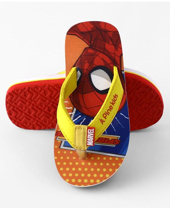 Pine Kids Marvel Slip On Flip Flops With Spiderman Print - Red & Orange