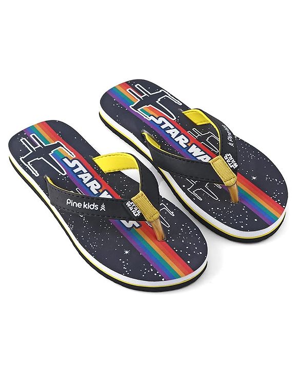 Pine Kids Lucas Slip On Flip Flops with Star War Print - Black