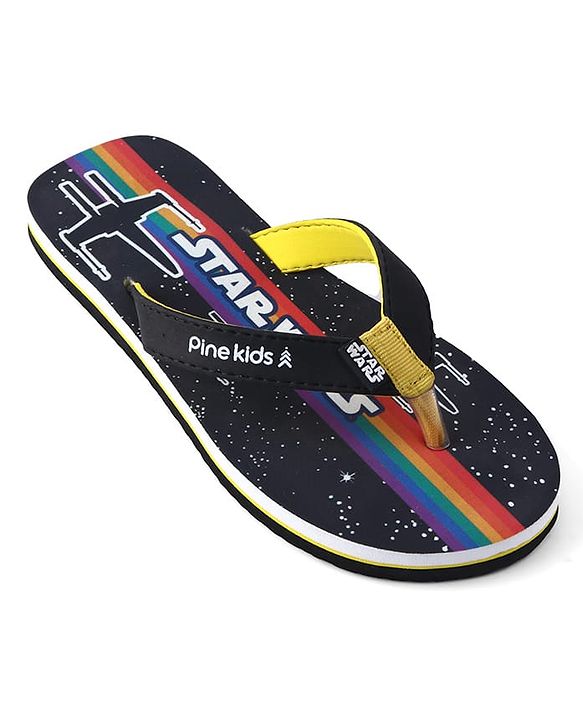 Pine Kids Lucas Slip On Flip Flops with Star War Print - Black
