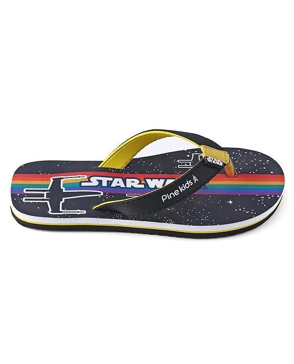 Pine Kids Lucas Slip On Flip Flops with Star War Print - Black