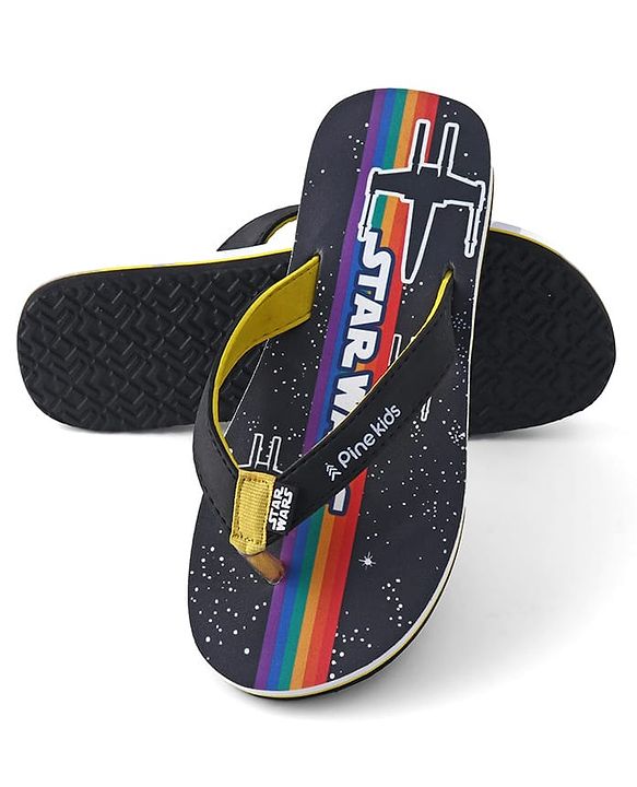 Pine Kids Lucas Slip On Flip Flops with Star War Print - Black