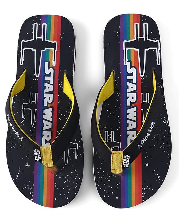 Pine Kids Lucas Slip On Flip Flops with Star War Print - Black