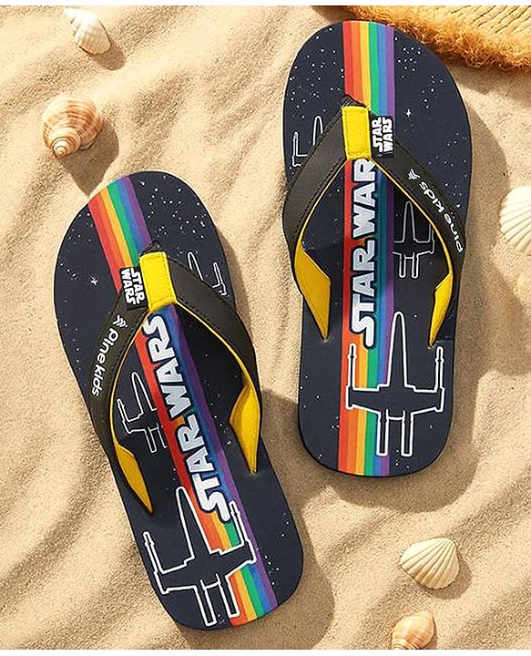 Pine Kids Lucas Slip On Flip Flops with Star War Print - Black