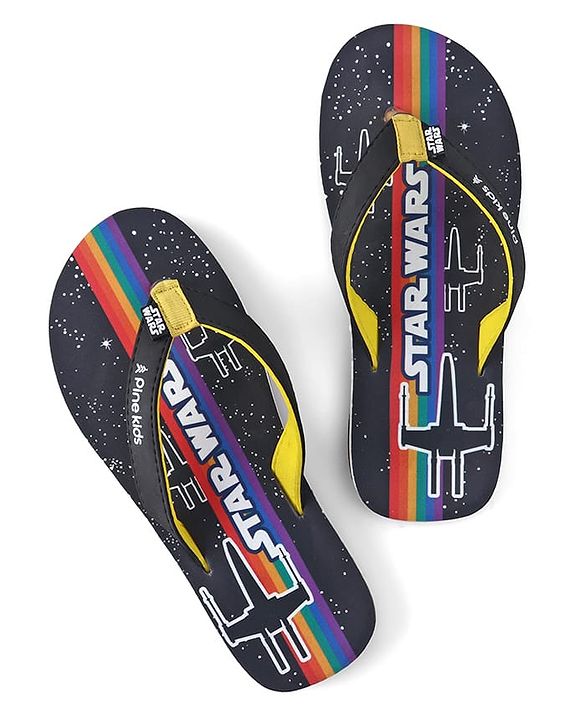 Pine Kids Lucas Slip On Flip Flops with Star War Print - Black