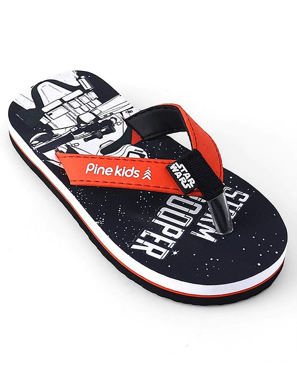 Pine Kids Lucas Slip On Flip Flops with Star Wars Print - Black