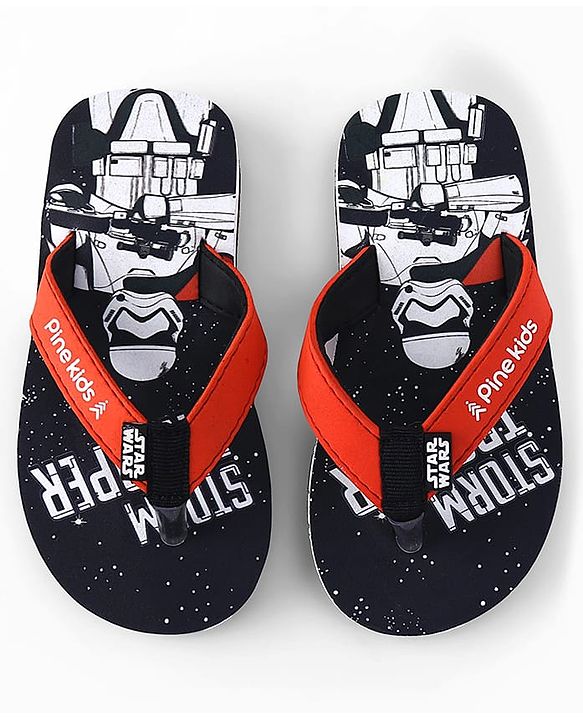 Pine Kids Lucas Slip On Flip Flops with Star Wars Print - Black
