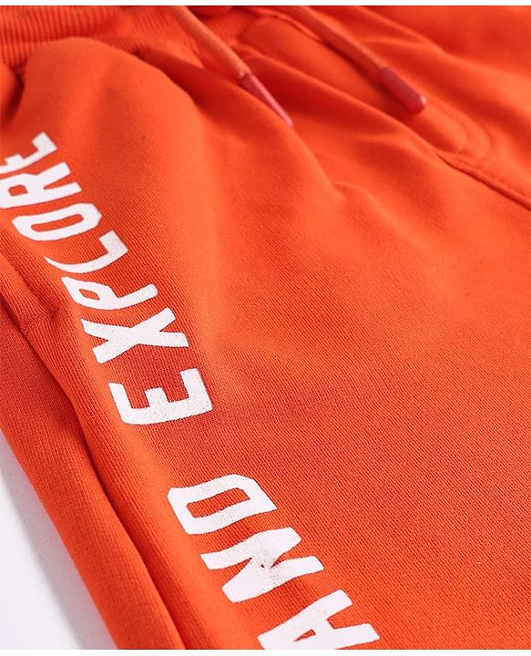 Pine Kids Knit Full Length Lounge Pants with Text Print -  Orange
