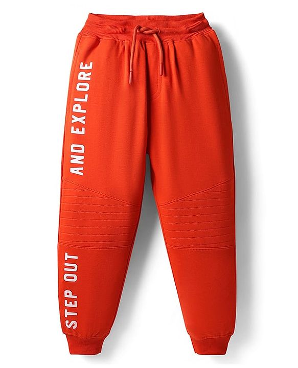 Pine Kids Knit Full Length Lounge Pants with Text Print -  Orange