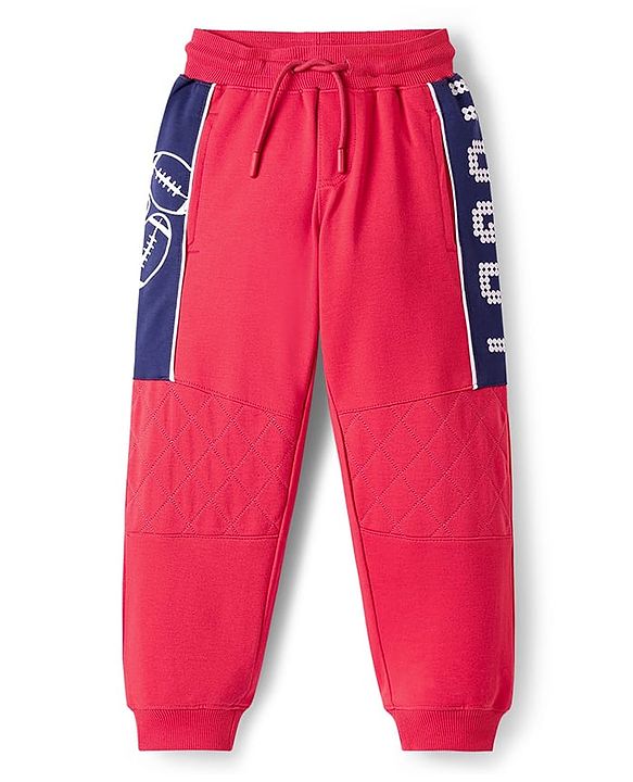 Pine Kids Knit Full Length Lounge Pant With Text Print - Red