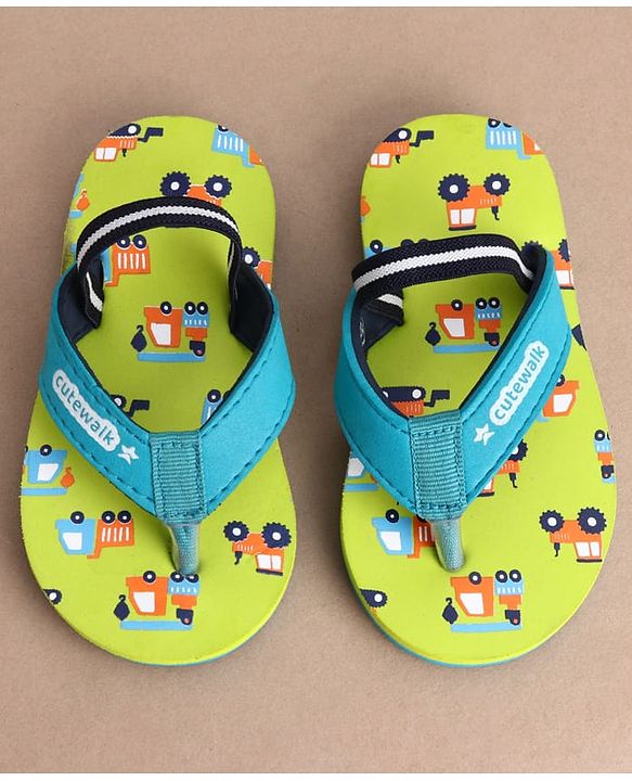 Cute Walk by Babyhug Casual Back Strap Slip On Flip Flops with Vehicle Print - Green