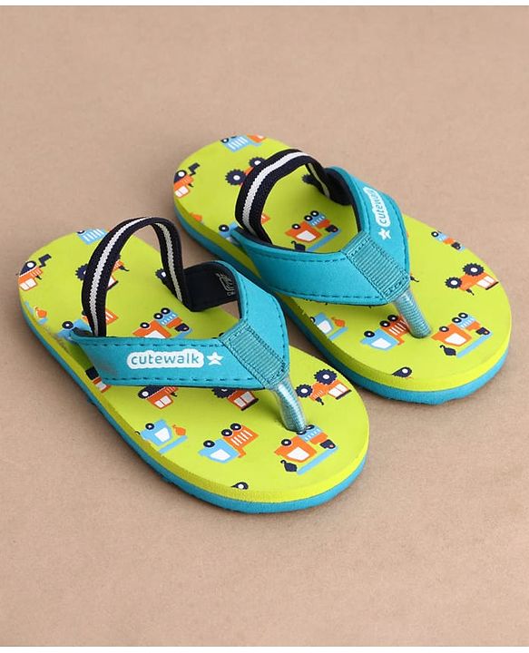 Cute Walk by Babyhug Casual Back Strap Slip On Flip Flops with Vehicle Print - Green