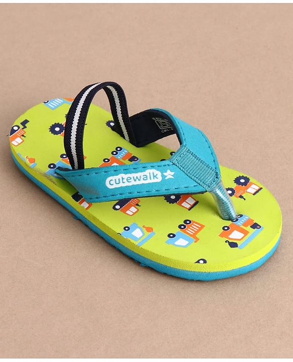 Cute Walk by Babyhug Casual Back Strap Slip On Flip Flops with Vehicle Print - Green