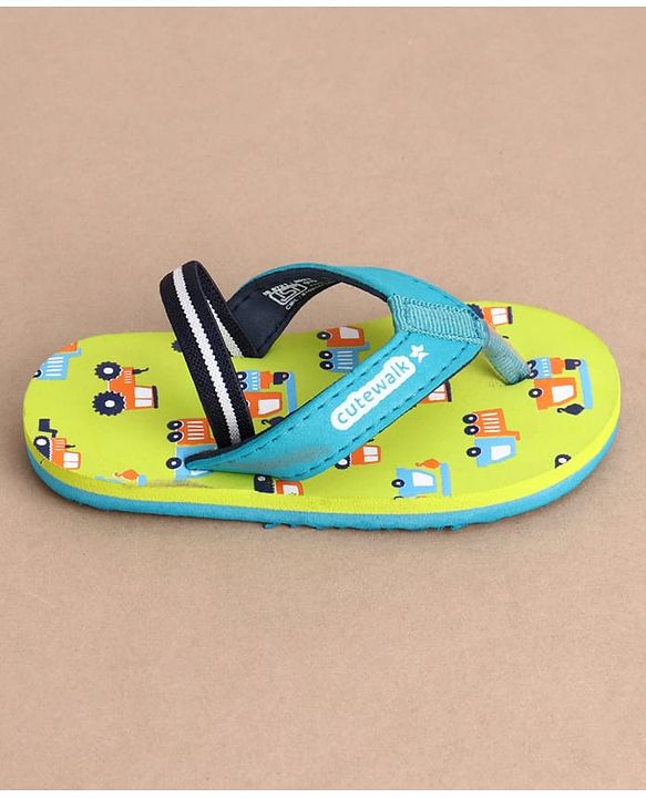 Cute Walk by Babyhug Casual Back Strap Slip On Flip Flops with Vehicle Print - Green