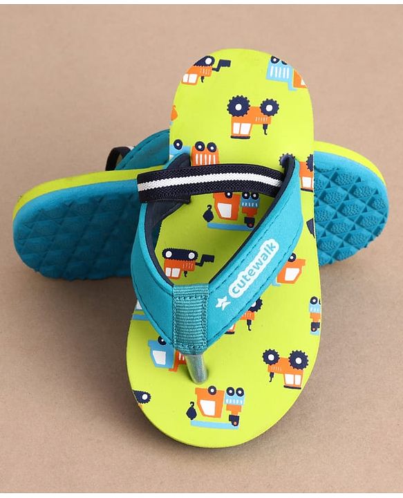 Cute Walk by Babyhug Casual Back Strap Slip On Flip Flops with Vehicle Print - Green