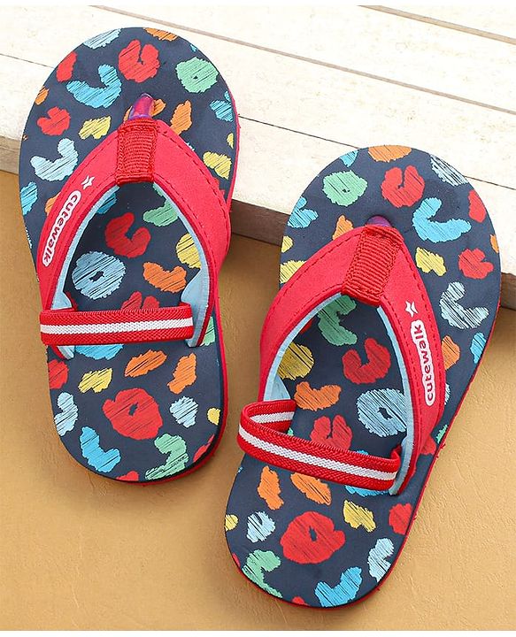 Cute Walk by Babyhug Velcro Closure Abstract Printed Flip Flops - Navy Blue