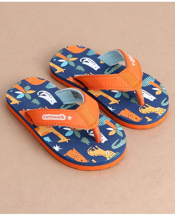 Cute Walk by Babyhug Casual Slip On Flip Flops with Animal Print - Blue & Orange