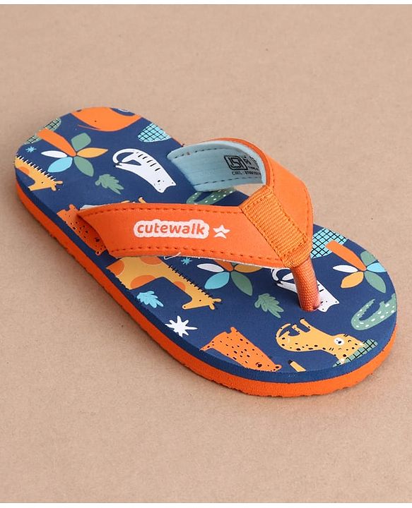 Cute Walk by Babyhug Casual Slip On Flip Flops with Animal Print - Blue & Orange