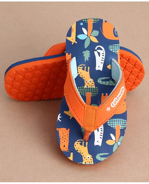 Cute Walk by Babyhug Casual Slip On Flip Flops with Animal Print - Blue & Orange