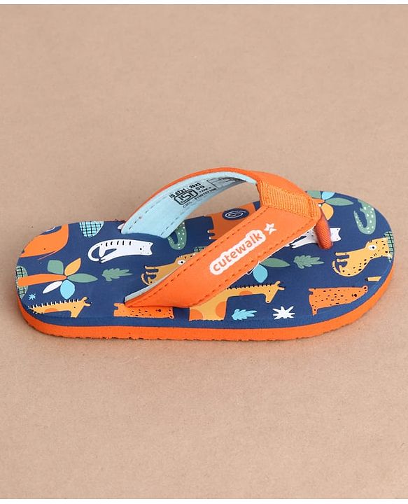 Cute Walk by Babyhug Casual Slip On Flip Flops with Animal Print - Blue & Orange