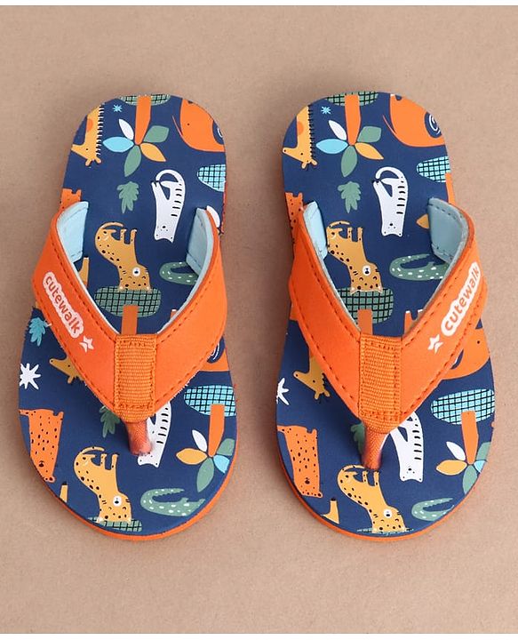 Cute Walk by Babyhug Casual Slip On Flip Flops with Animal Print - Blue & Orange