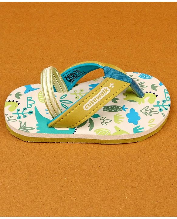 Cute Walk by Babyhug Flip Flop With Tropical Theme Print - White & Green