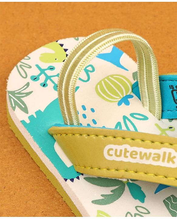 Cute Walk by Babyhug Flip Flop With Tropical Theme Print - White & Green