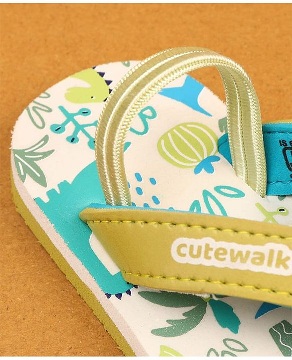 Cute Walk by Babyhug Flip Flop With Tropical Theme Print - White & Green
