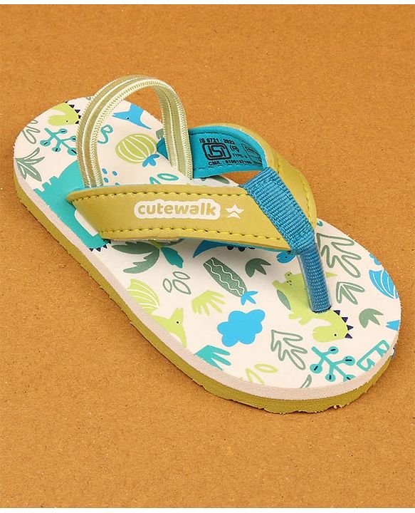 Cute Walk by Babyhug Flip Flop With Tropical Theme Print - White & Green