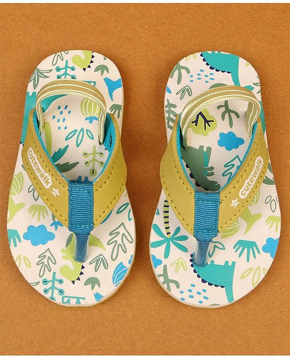 Cute Walk by Babyhug Flip Flop With Tropical Theme Print - White & Green