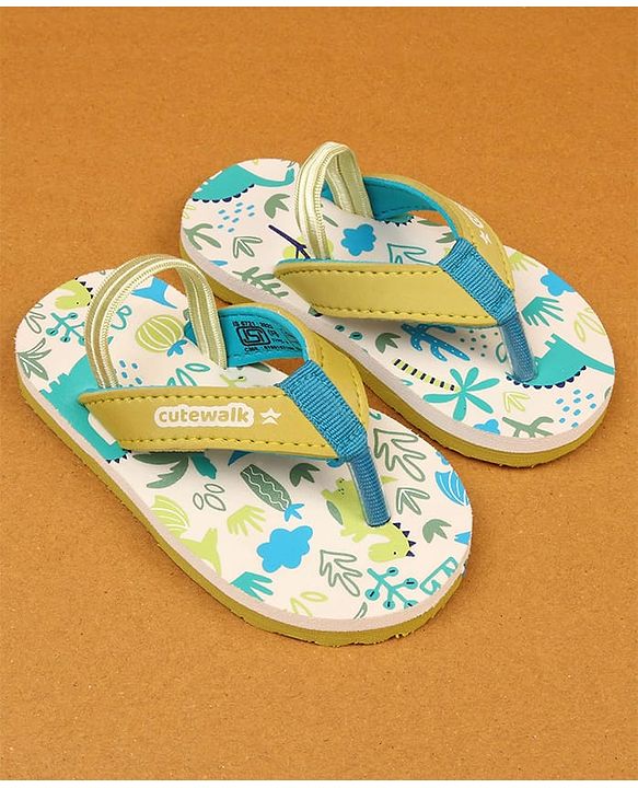Cute Walk by Babyhug Flip Flop With Tropical Theme Print - White & Green