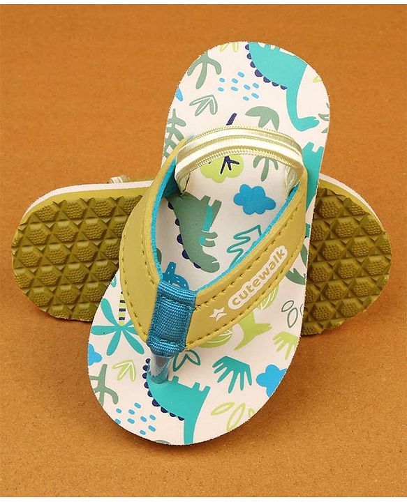 Cute Walk by Babyhug Flip Flop With Tropical Theme Print - White & Green