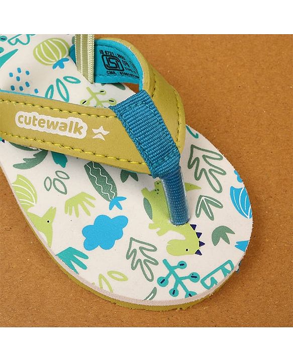 Cute Walk by Babyhug Flip Flop With Tropical Theme Print - White & Green