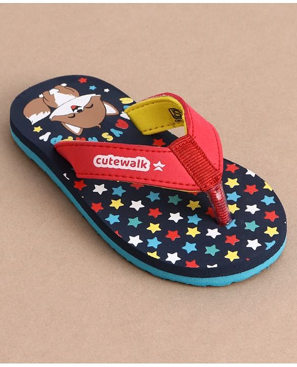 Cute Walk by Babyhug Casual Slip On Flip Flops with Animal Print - Navy Blue