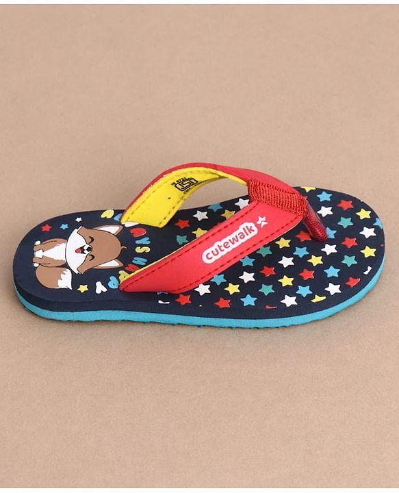 Cute Walk by Babyhug Casual Slip On Flip Flops with Animal Print - Navy Blue