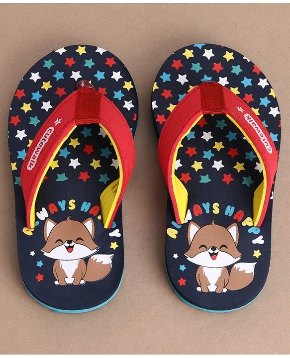 Cute Walk by Babyhug Casual Slip On Flip Flops with Animal Print - Navy Blue