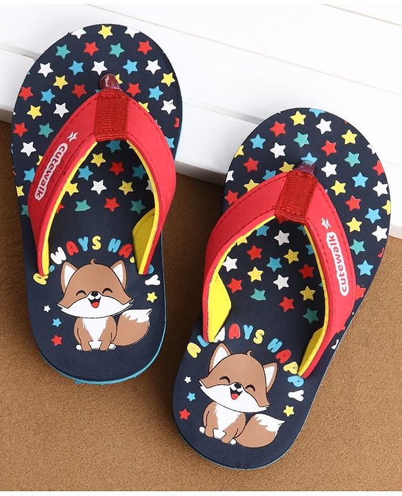 Cute Walk by Babyhug Casual Slip On Flip Flops with Animal Print - Navy Blue