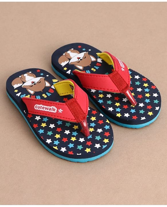 Cute Walk by Babyhug Casual Slip On Flip Flops with Animal Print - Navy Blue