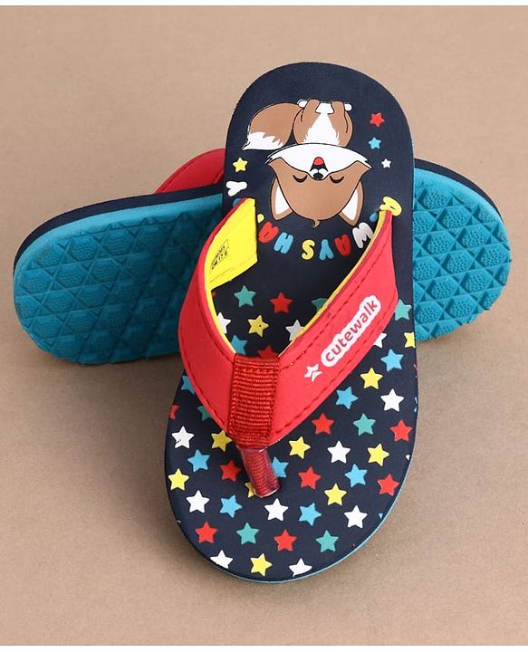 Cute Walk by Babyhug Casual Slip On Flip Flops with Animal Print - Navy Blue