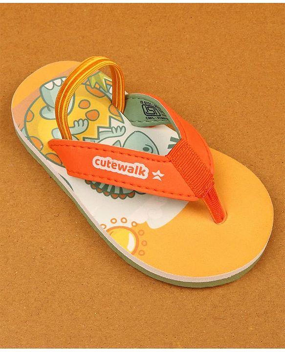 Cute Walk by Babyhug Flip Flops With Animal Print - Mustard