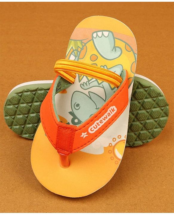 Cute Walk by Babyhug Flip Flops With Animal Print - Mustard