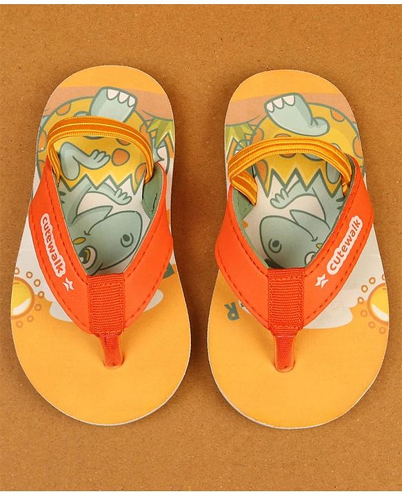 Cute Walk by Babyhug Flip Flops With Animal Print - Mustard