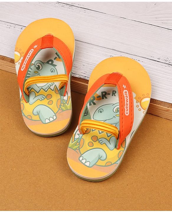 Cute Walk by Babyhug Flip Flops With Animal Print - Mustard
