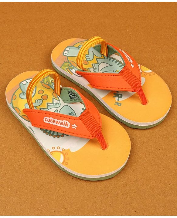 Cute Walk by Babyhug Flip Flops With Animal Print - Mustard