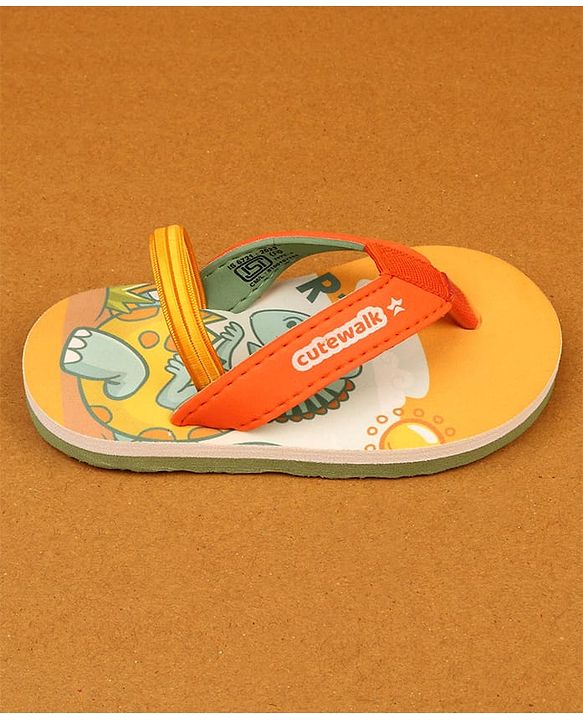 Cute Walk by Babyhug Flip Flops With Animal Print - Mustard