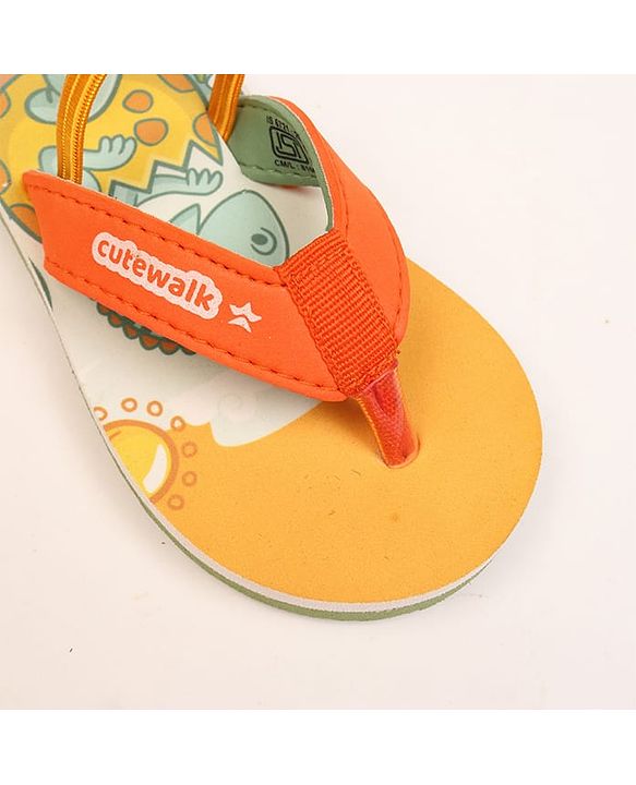 Cute Walk by Babyhug Flip Flops With Animal Print - Mustard