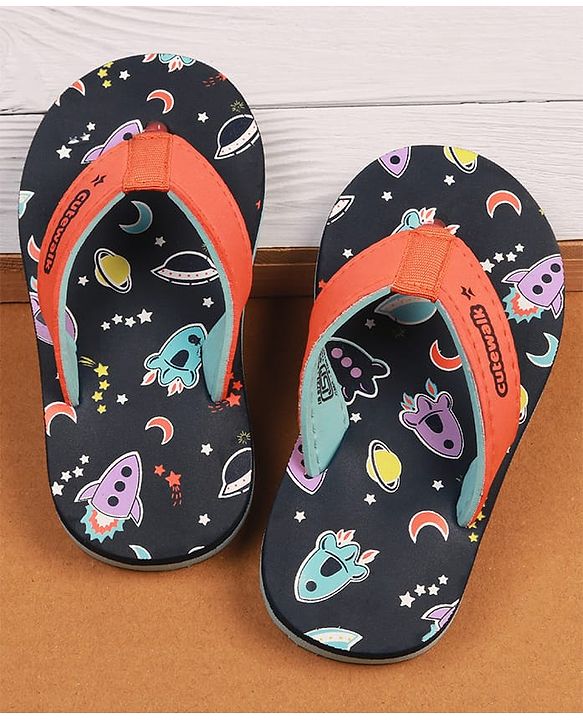 Cute Walk by Babyhug Slip On Flip Flops with Space Print - Navy Blue