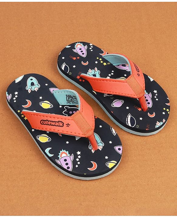Cute Walk by Babyhug Slip On Flip Flops with Space Print - Navy Blue